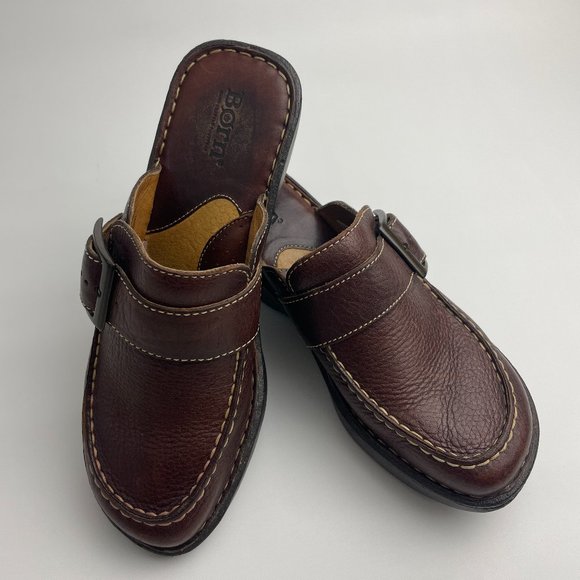Born Buckle Accent Clogs Mules Wedges, Brown, Leather, Women's Size 9 - Picture 1 of 9